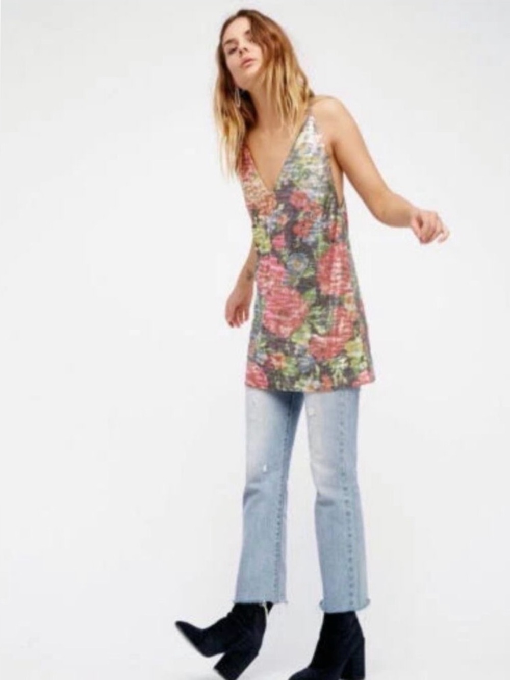 Free People Floral print Sequin Mini Dress / Tunic